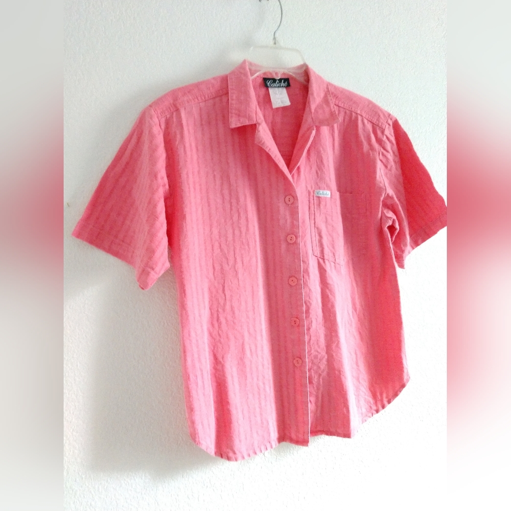 Wonderful Vintage Caliche Pink Camp Shirt Short Sleeve Cottagecore Size Medium - Picture 3 of 6
